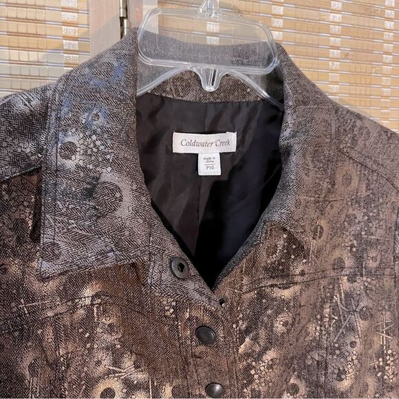 Coldwater Creek Metallic Brown Abstract Print Snap Front Jacket 12P - Picture 4 of 8